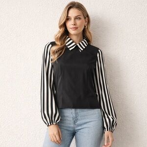 Black and White Striped Women's Top